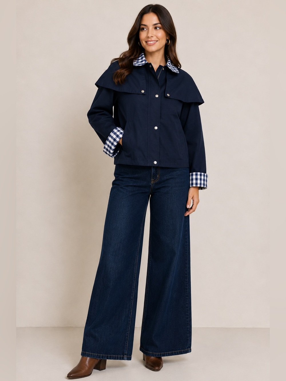 Navy Women's Cape-Detail Button Jacket - Picture 2 of 5